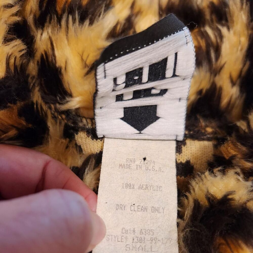 Vintage 90s Up Front brown cheetah print fuzzy full zip cropped collared jacket - Picture 4 of 5